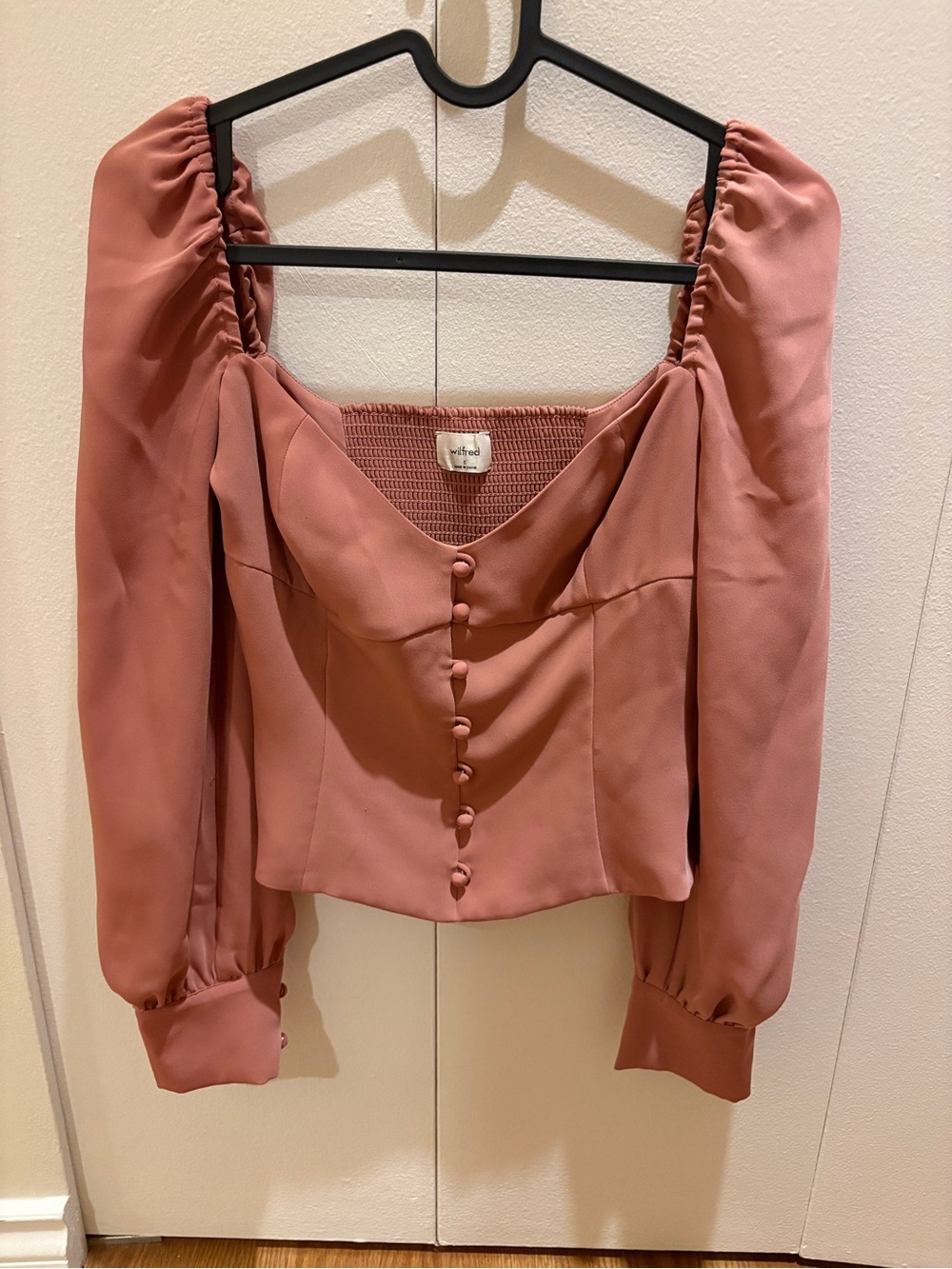 Wilfred Dusty Rose Sweetheart Button Puff-Sleeve Top - Picture 3 of 7